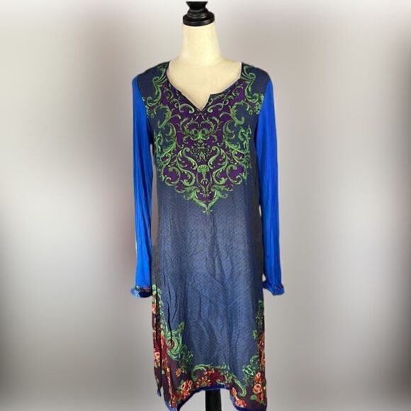 BIBA Bohemian Traditional Indian Long Sleeve Dress w/Floral Designs (Size: 8) - Picture 3 of 15